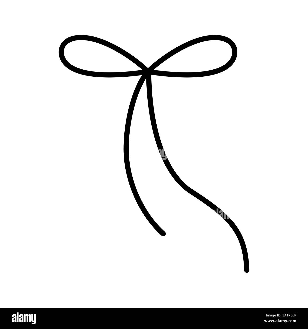 Symbol mit handgezeichneter, gebundener Schleife. Winkendes Band im Doodle-Stil. Dekorationselement der Modellstruktur. Isoliert auf weiß. Vektor Stock Vektor