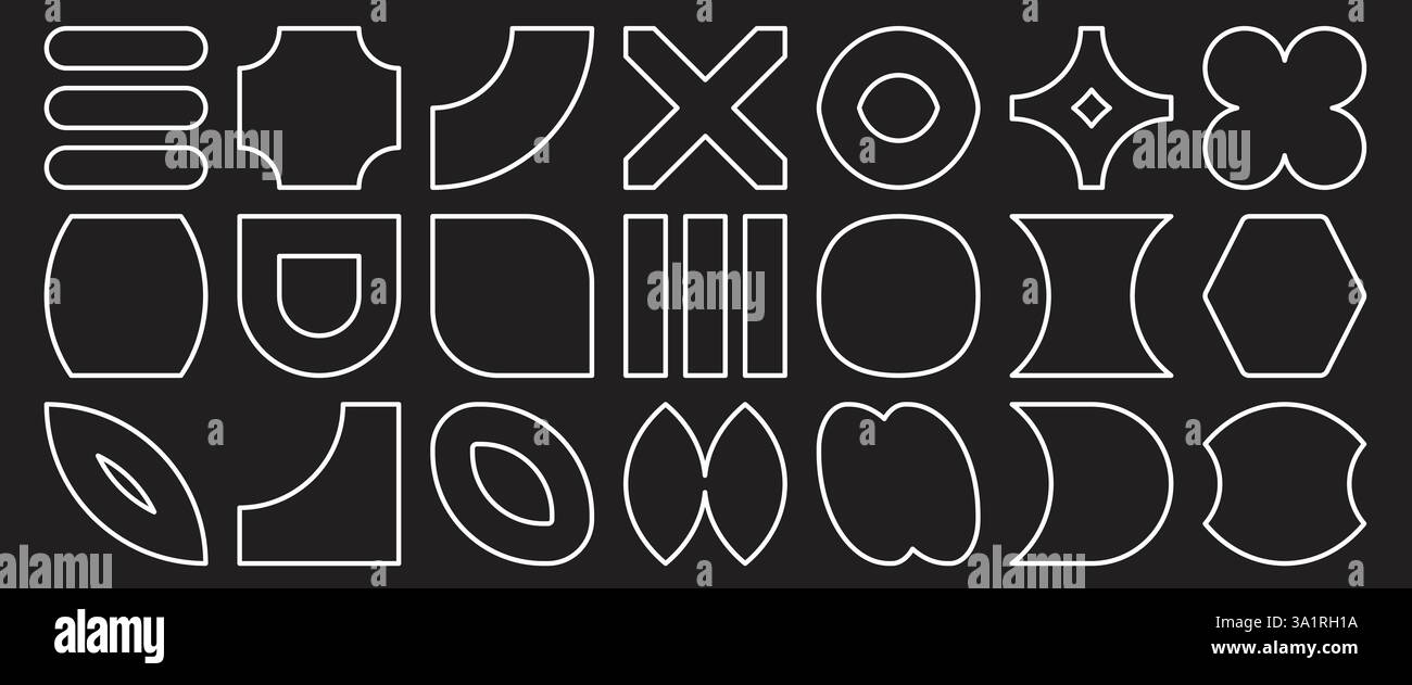 Weiße Rahmen mit geometrischen Grundformen und Figuren. Stock Vektor