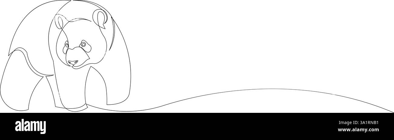 Durchgehende einzeilige Zeichnung des Pandabären. Horizontales Banner mit Tier. Vektorabbildung Stock Vektor