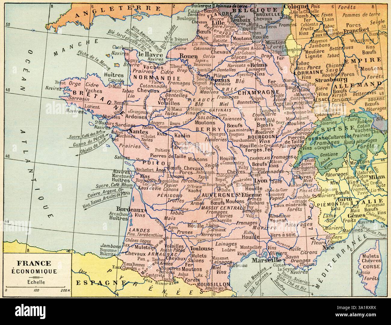 CARTE ANCIENNE FRANCE ECONOMIQUE Stockfoto