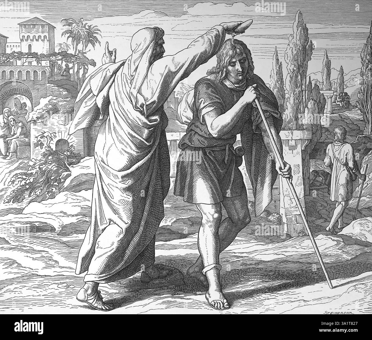 Bibel. Samuel salbt Saul zum König. 1. Buch Samuel. Illustration von J. Schnorr von Carolsfeld. "Die Bilderbibel", 1852-60. Stockfoto