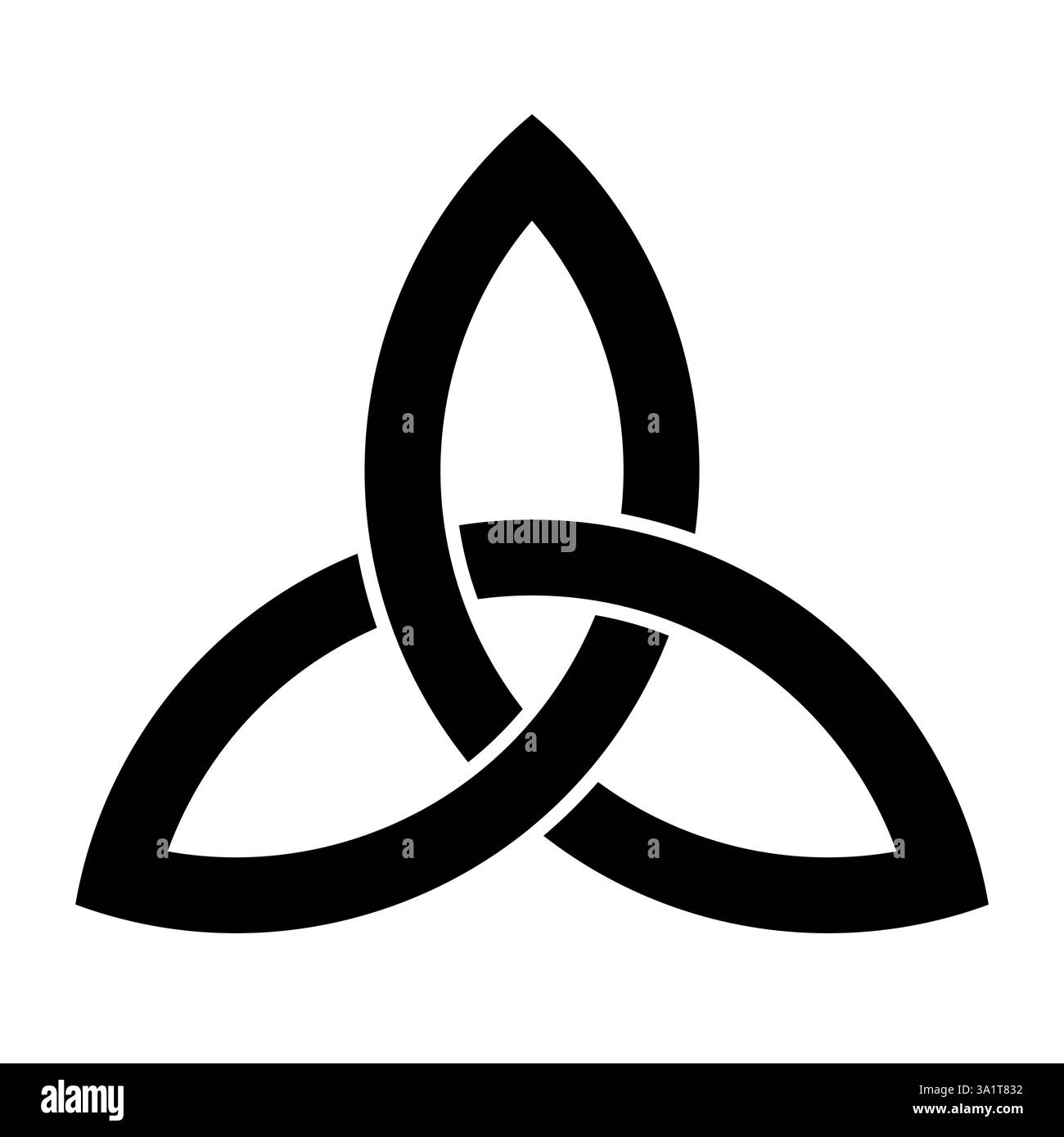 Triquetra Ornament - Schwarz-weiß-Vektor-Illustration der mittelalterlichen Rune, Dreiecksknoten Dreiecksfigur bestehend aus drei verschachtelten Bögen Stock Vektor
