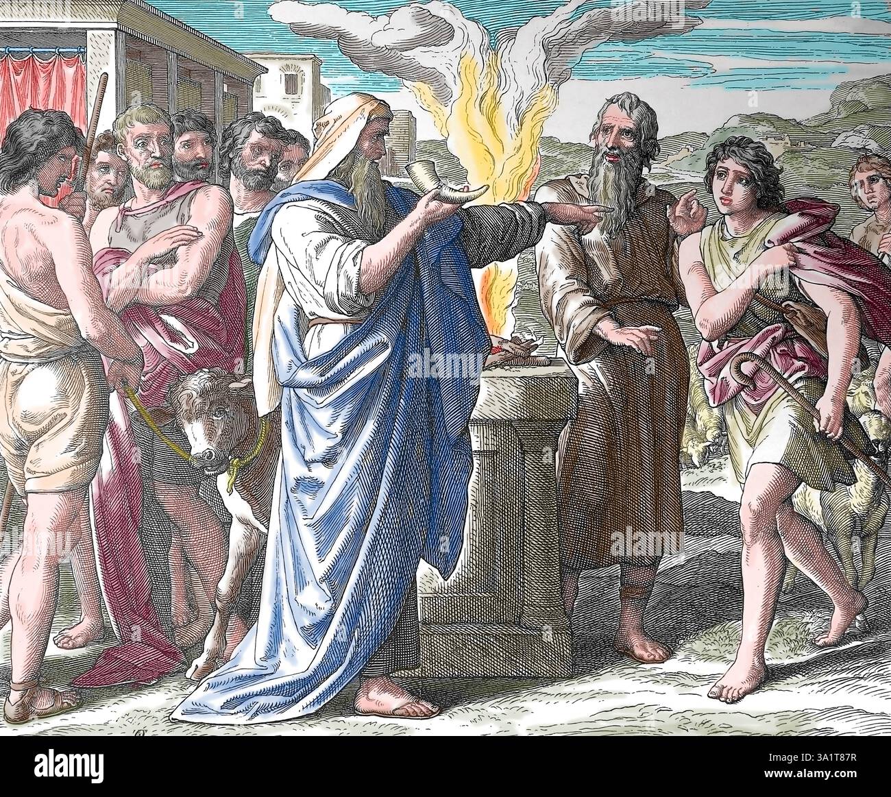 Bibel. David ist zum König von Juda und Israel gesalbt. 1. Buch Samuel. Illustration von J. Schnorr von Carolsfeld. "Die Bilderbibel", 1852-60. Stockfoto