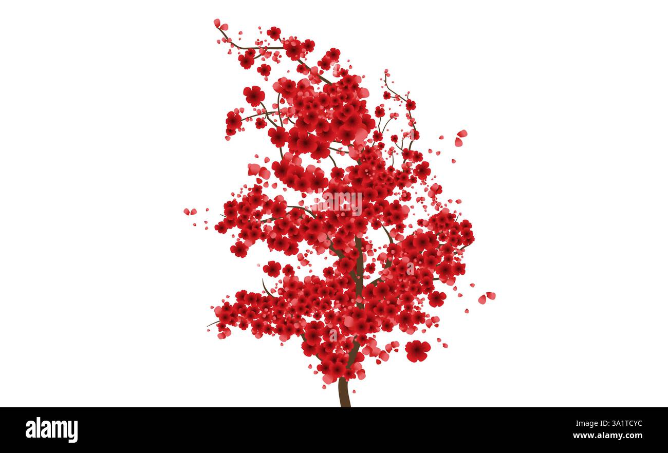 Roter Baum Kirschblüte Hintergrund Muster, Frühling Zeit rote Sakura Blüte. Stock Vektor