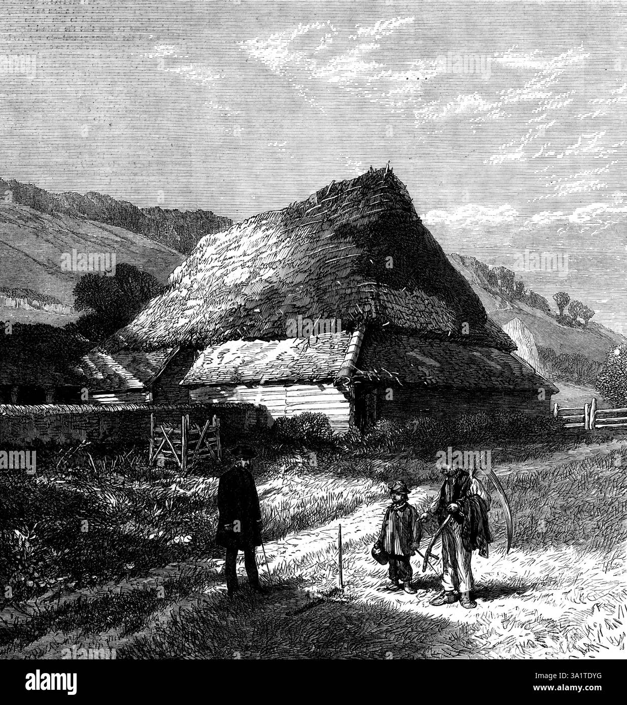 Evershed ist rau, in der Nähe von Dorking, mit Querschnitt im Rasen, wo Bischof Wilberforce sein Leben verlor, 1873. "Genau an der Stelle, an der der beklagenswerte Bischof von Winchester durch einen Sturz von einem stolpernden Pferd getötet wurde, ist ein Ort namens Evershed's Rough, der sich auf dem Reitweg entlang des Tals unter dem Südhang der Kreidehügel befindet... der Bischof und Earl Granville... waren... entlang der hohen Straße in Richtung Dorking in der Nähe von Box Hill geritten, wo sie die Straße direkt nach rechts abbiegten, Ranmoor-Common überquerten und auf den Ebenen Pferdeweg im Boden abstiegen. Als sie sich dem näherten Stockfoto