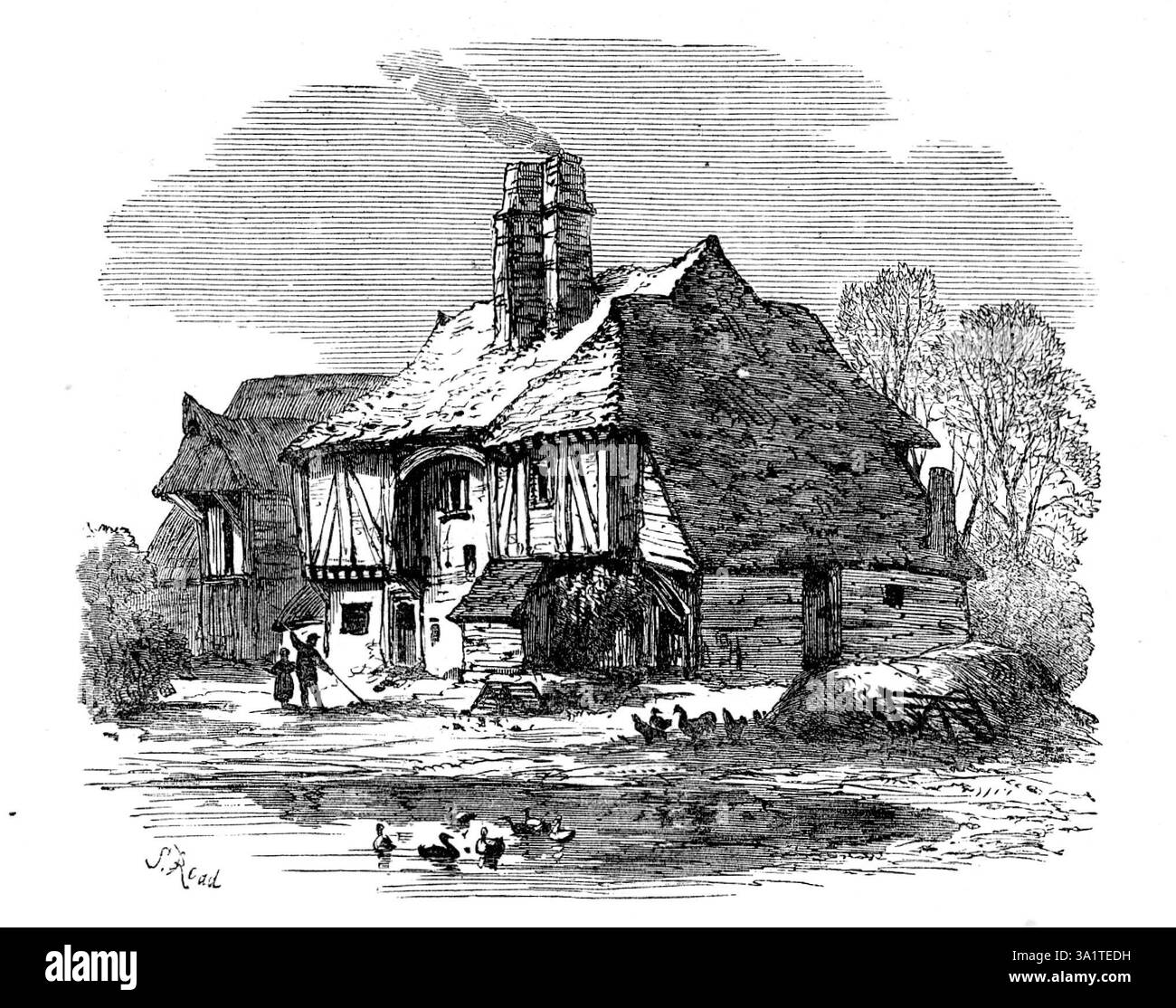 Die Insel Thanet [in Kent]: Bauernhof, 1873. "Einige alte Bauernhäuser in den Weilern nahe Margate haben eine urige Erscheinung, die den Fremden auf sich zieht. Auch die Namen wie Quex, Muthrix, Acol, seichte und zwanziger Jahre erinnern ihn an Tudor- oder sogar Plantagenet-Zeiten und Charaktere. Aus Illustrated London News, 1873. Stockfoto