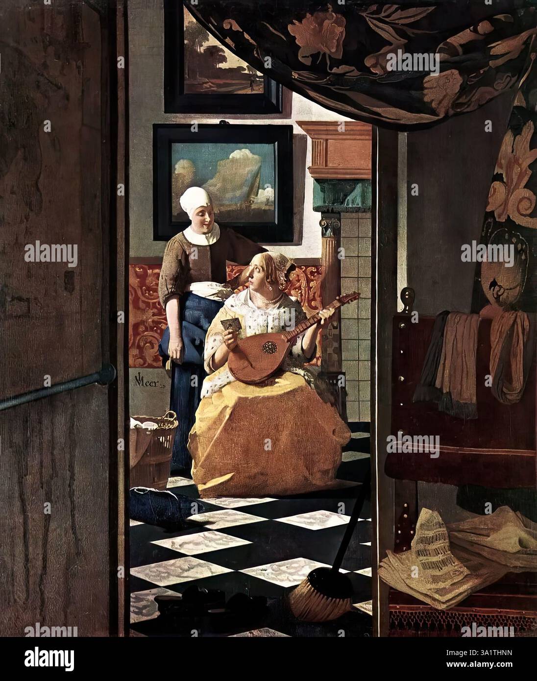 VERMEER VAN DELFT, Jan (* 1632, Delft, d. 1675, Delft) der Liebesbrief 1667-68 Öl auf Leinwand, 44 x 38,5 cm Rijksmuseum, Amsterdam Unterschrift: An der Wand, links vom Diener. Provenienz: Die Identifikation mit Nr. 7 des Amsterdamer Verkaufs, 1696, kann sowohl auf dieses Gemälde als auch auf die Dame mit einer Magd mit einem Brief (Frick Collection, New York) angewendet werden. Sammlung Pieter van Lennep und seine Frau Margaretha Cornelis Kops, dann ihre Tochter Margaretha Catharina van Lennep und ihr Ehemann Jan Messchert van Vollenhoven. Sein Verkauf, Amsterdam, 1892. Im Museum Stockfoto