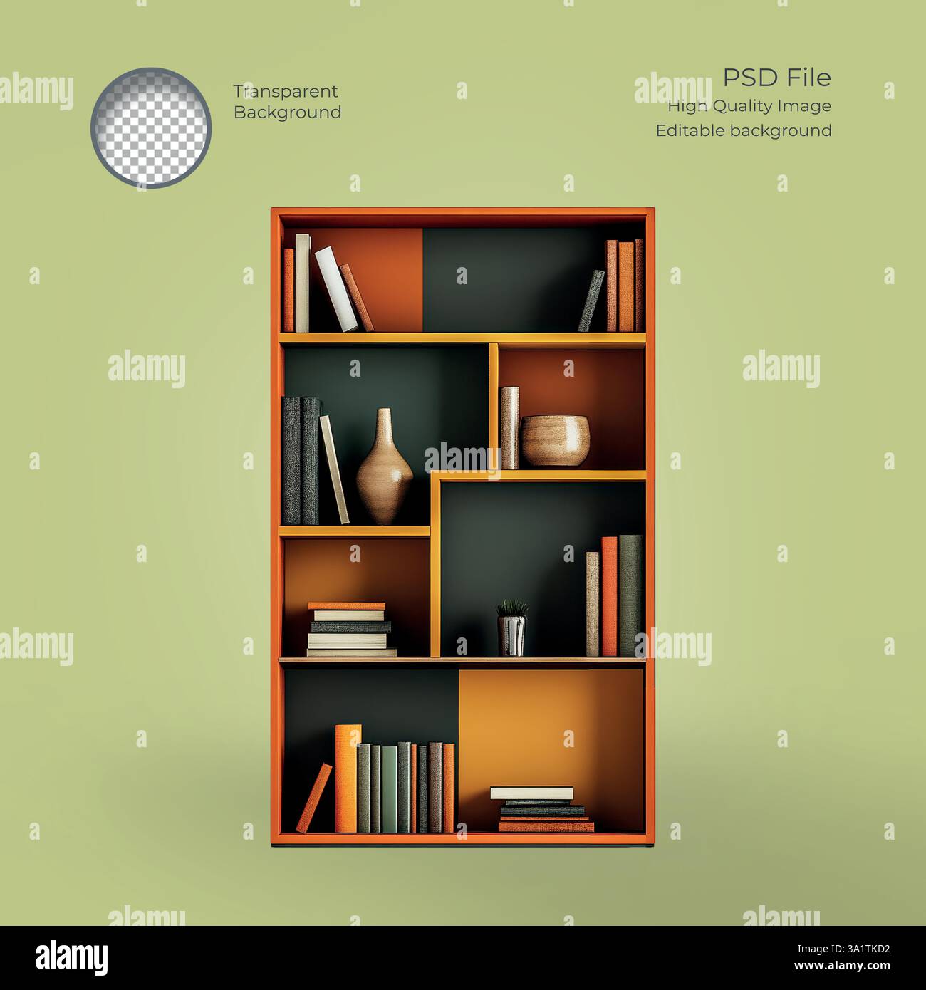 Ein modernes Bücherregal mit lebendigem Dekor, das jeden Wohnbereich schön aufwertet Stock Vektor