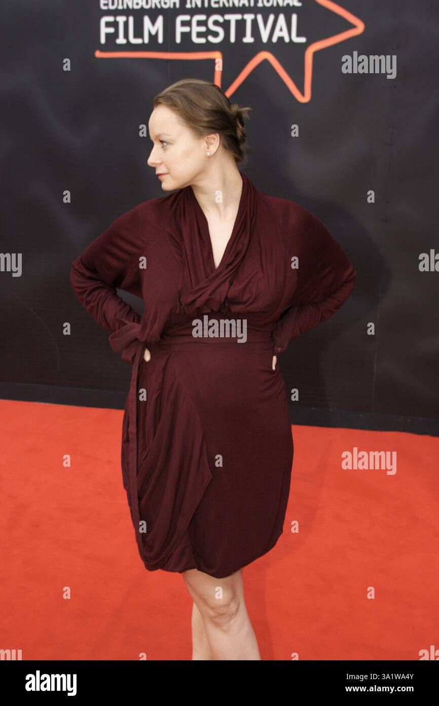 Die schwangere britische Schauspielerin Samantha Morton kam im Cineworld-Kino zur britischen Premiere ihres neuesten Films Control im Rahmen des Edinburgh International Film Festivals. Das Festival fand vom 15. Bis 26. August statt und zeigte Filme aus der ganzen Welt. Stockfoto