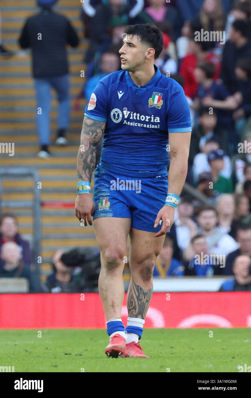 London, Großbritannien. März 2025. Tommaso MENONCELLO (Benetton Rugby) aus Italien in Aktion während der Guinness Men's Six Nations Championship Runde 4 zwischen England und Italien im Allianz Stadion, Twickenham, London am 9. März 2025 Credit: Action Foto Sport/Alamy Live News Stockfoto