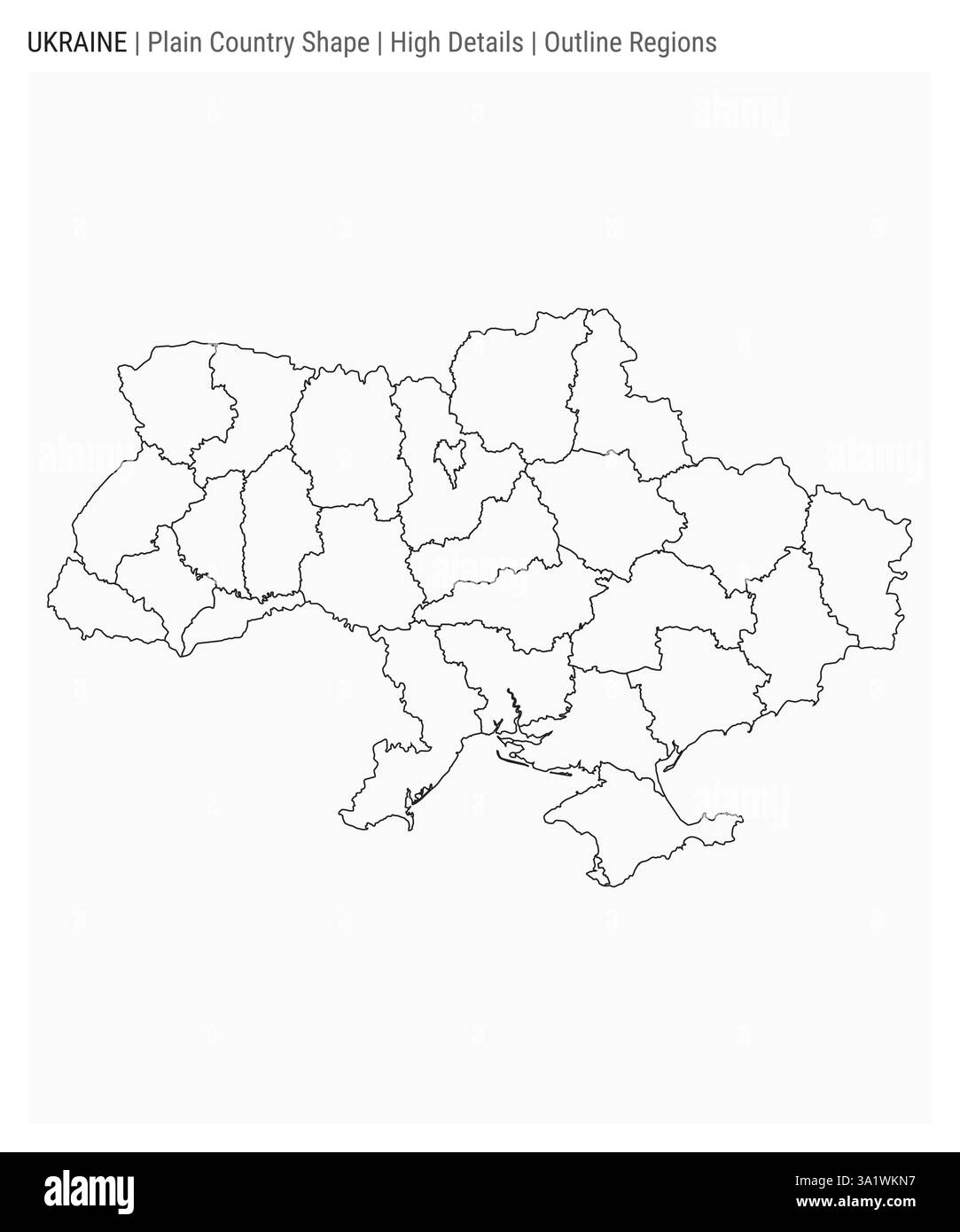 Ukraine einfache Länderkarte. Hohe Details. Stil für Modellbereiche. Form der Ukraine. Vektorabbildung. Stock Vektor