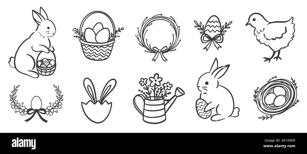 Set mit Ostermotiv und süßen Illustrationen Stock Vektor