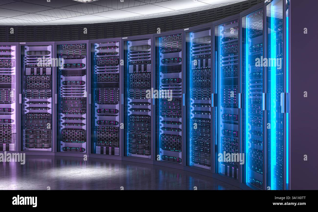 Serverraum, der Big-Data-internen 3D-Hintergrund hostet Stockfoto