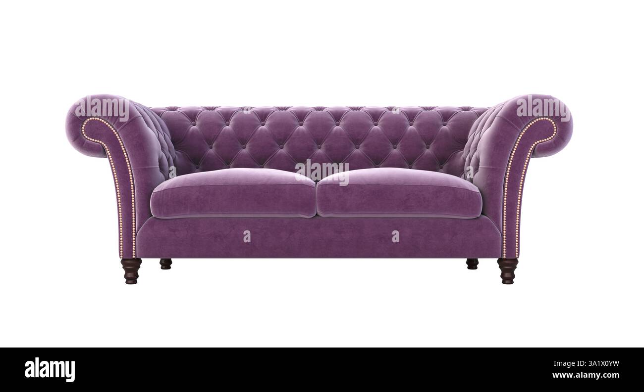 Lila chesterfield Sofa isoliert auf transparentem Hintergrund 3D Stockfoto