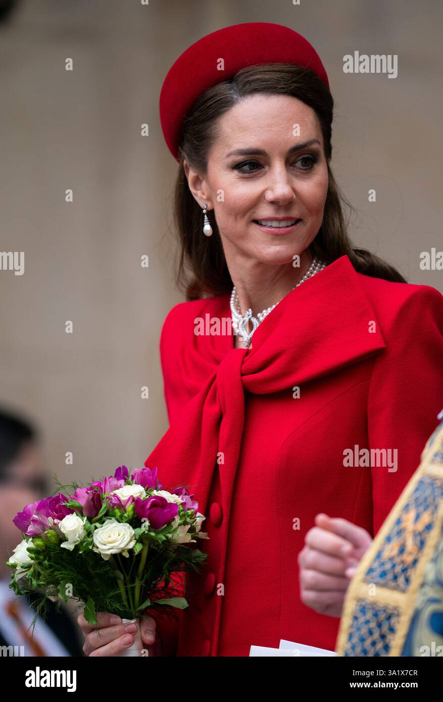 Die Prinzessin von Wales verlässt sie nach dem jährlichen Commonwealth Day Service of Celebration in der Westminster Abbey in London. Bilddatum: Montag, 10. März 2025. Stockfoto