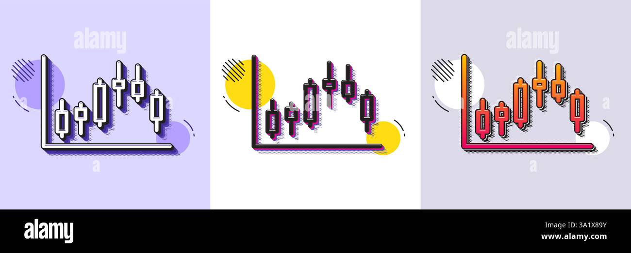 Symbol für Kerzendiagramm. Gepunktete Halbtonmuster. Verlaufssymbol mit Kornschatten. Zeichen für Finanzdiagramm. Börsensymbol. Unternehmen, die investieren Stock Vektor