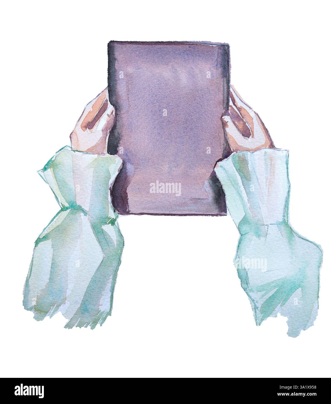 Frau mit Vintage-Büchern isoliert auf weiß. . Handgemalte Illustration des Vintage-Bibliothekskonzepts. Vitorianerin mit einem Buch. Stockfoto