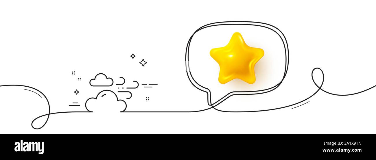 Symbol für windige Wetterlinie. Wolken mit Windschild. Himmel. Durchgehende Linie mit 3D-Stern. Vektor Stock Vektor