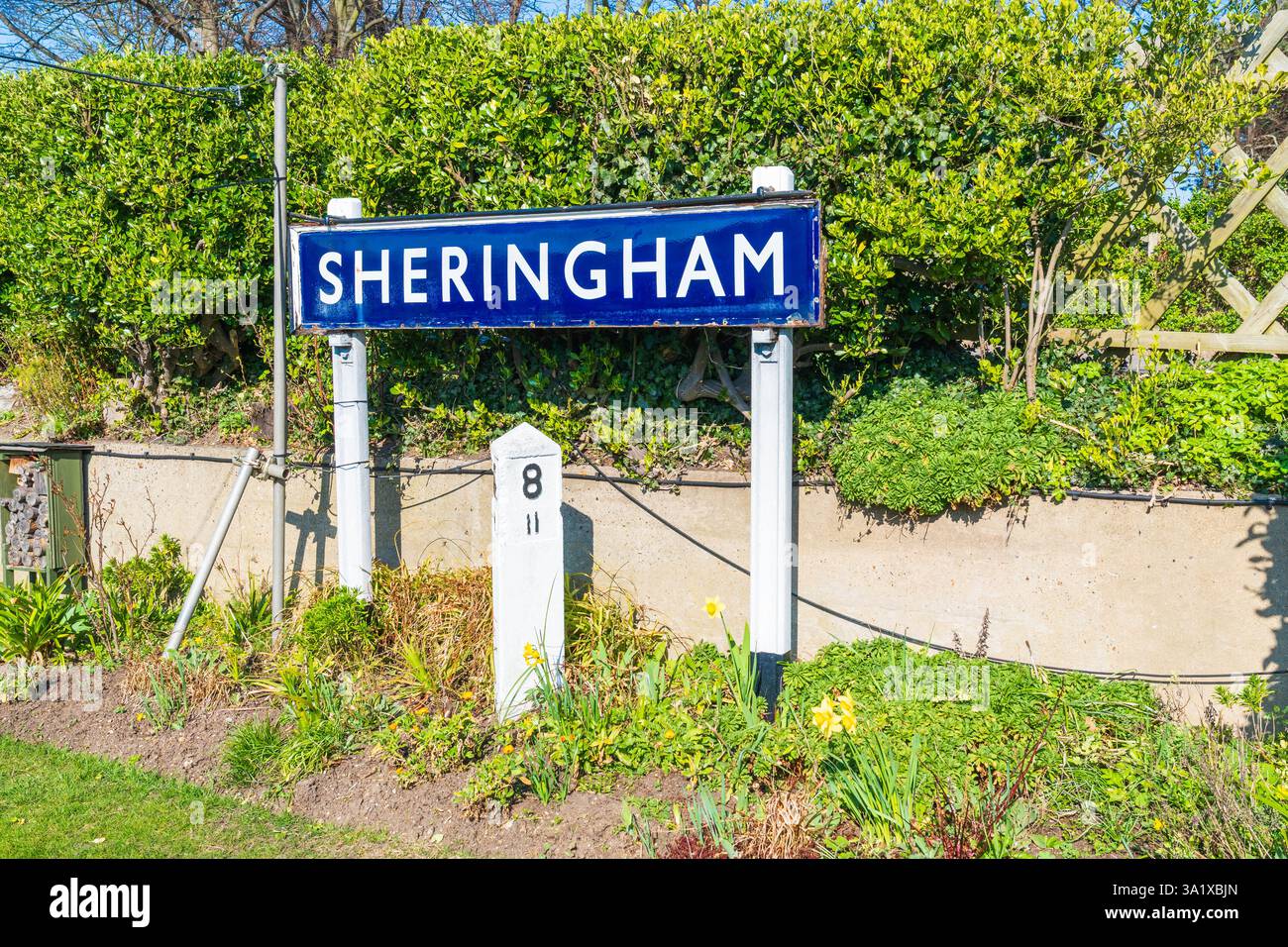 Wegweiser in Sheringham in North Norfolk, Großbritannien Stockfoto