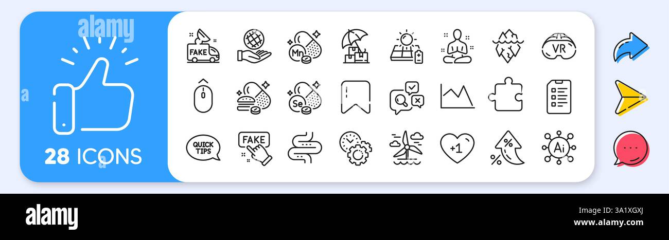 Symbole für Manganmineralien, gefälschte Informationen und Lieferversicherungen. Zinssatz, KI-Generierung, Inflationssymbole. Pack VR, Puzzle, Safe Planet IC Stock Vektor