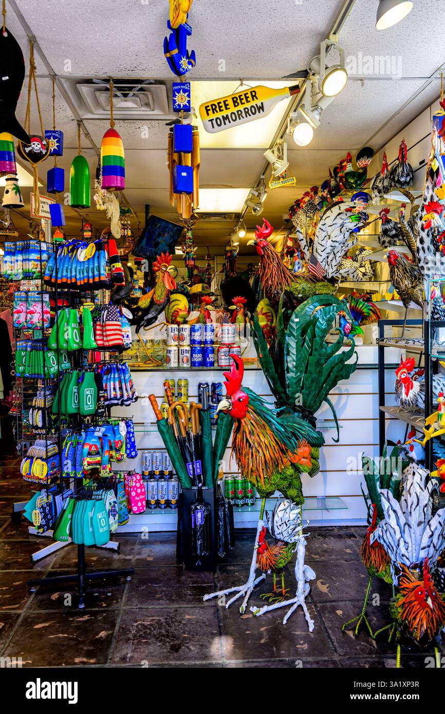 Happy Rooster Souvenirladen in der Innenstadt von Key West, Florida Stockfoto