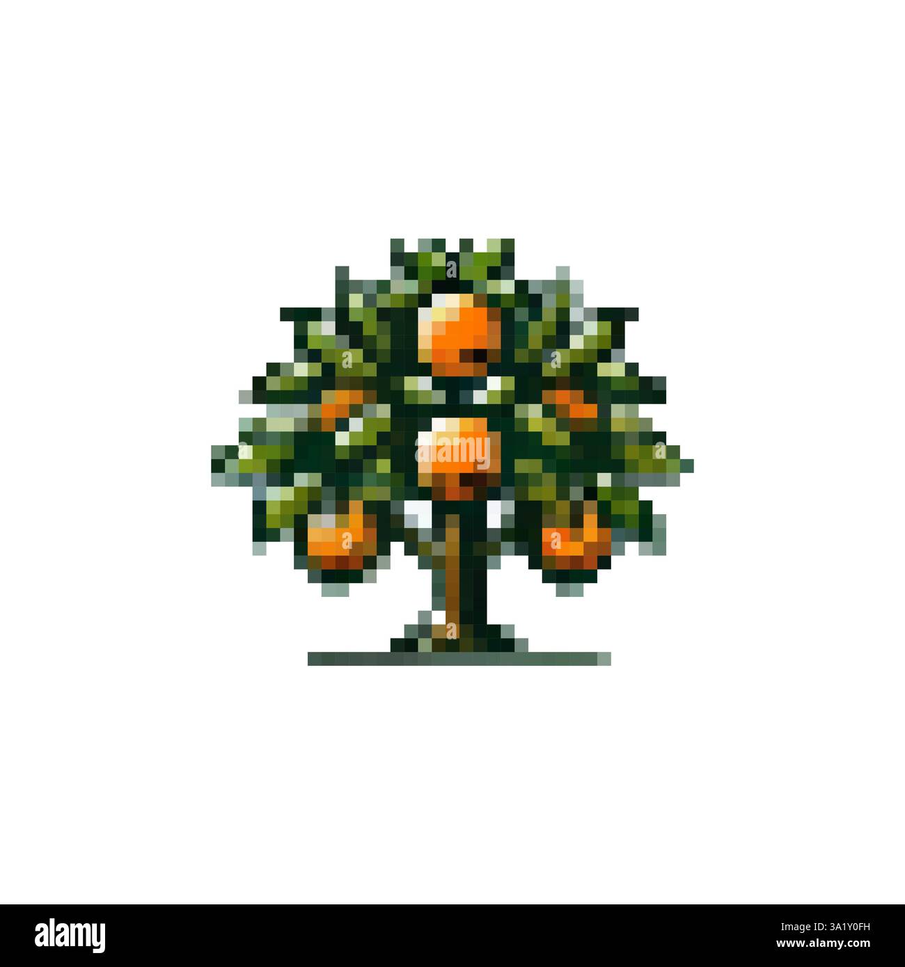 Baumlogo mit Fruchtvektor. Symbol für Mandarinenbaum. Frühlingsbäume. Obstbaum Vektor-Symbol Pixelstil. Stylischer Retro-Baum. Stock Vektor