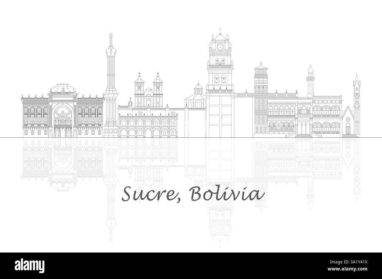 Skyline Panorama der Stadt Sucre, Bolivien - Vektor-Illustration Stock Vektor