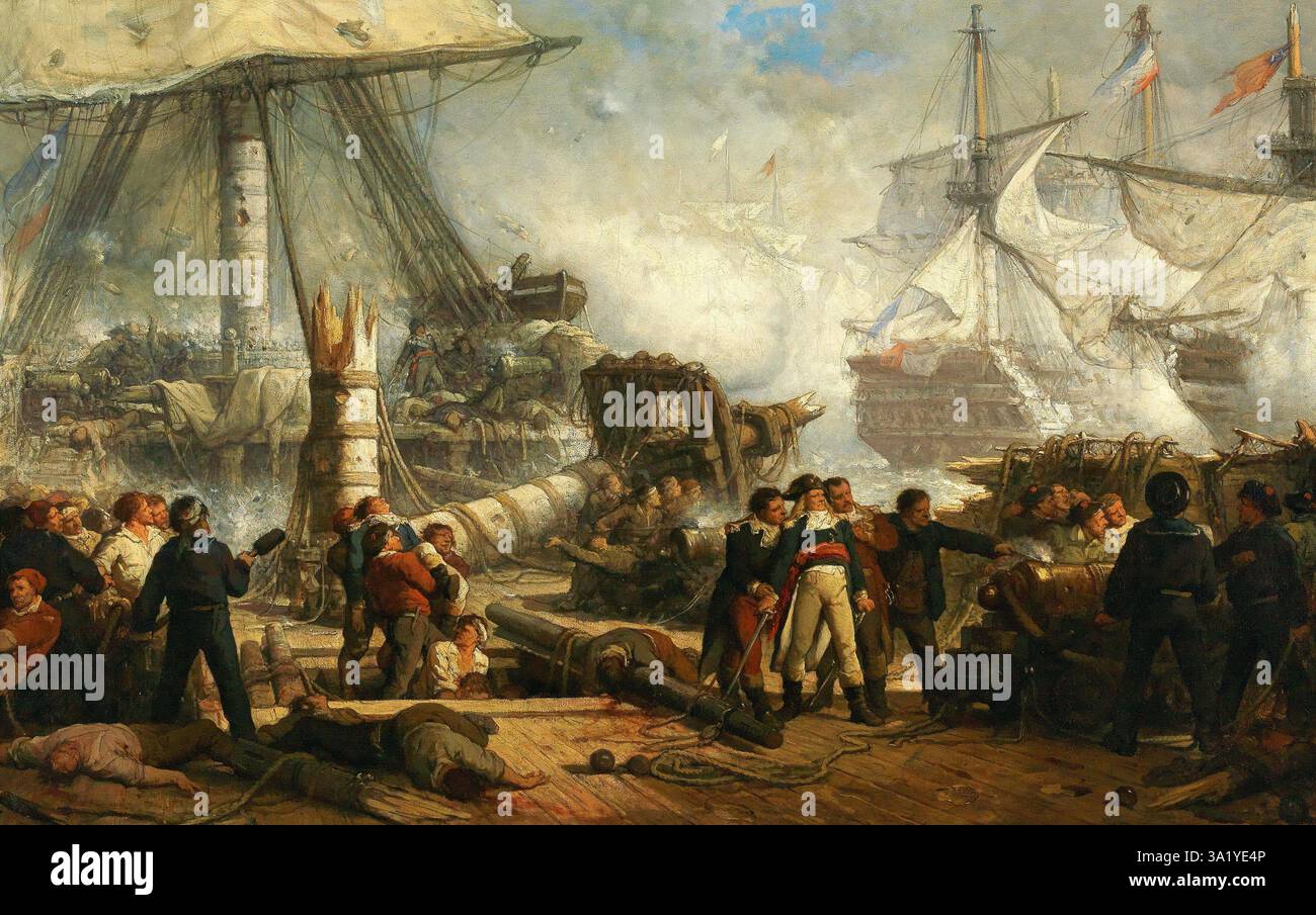 Die Schlacht von Trafalgar war ein großer Marineeinsatz, der vor der spanischen Küste bei Cadiz ausgetragen wurde. Das Ergebnis war ein großer Sieg für die Royal Navy. Sie sah die Zerstörung der französischen und spanischen Flotte und sicherte die britische Marinevorherrschaft für die absehbare Zukunft. Dieses Gemälde von Hendrik Frans Schaefels zeigt Lord Nelson auf dem Wrack der HMS Victory, kurz bevor er erschossen wurde. Stockfoto
