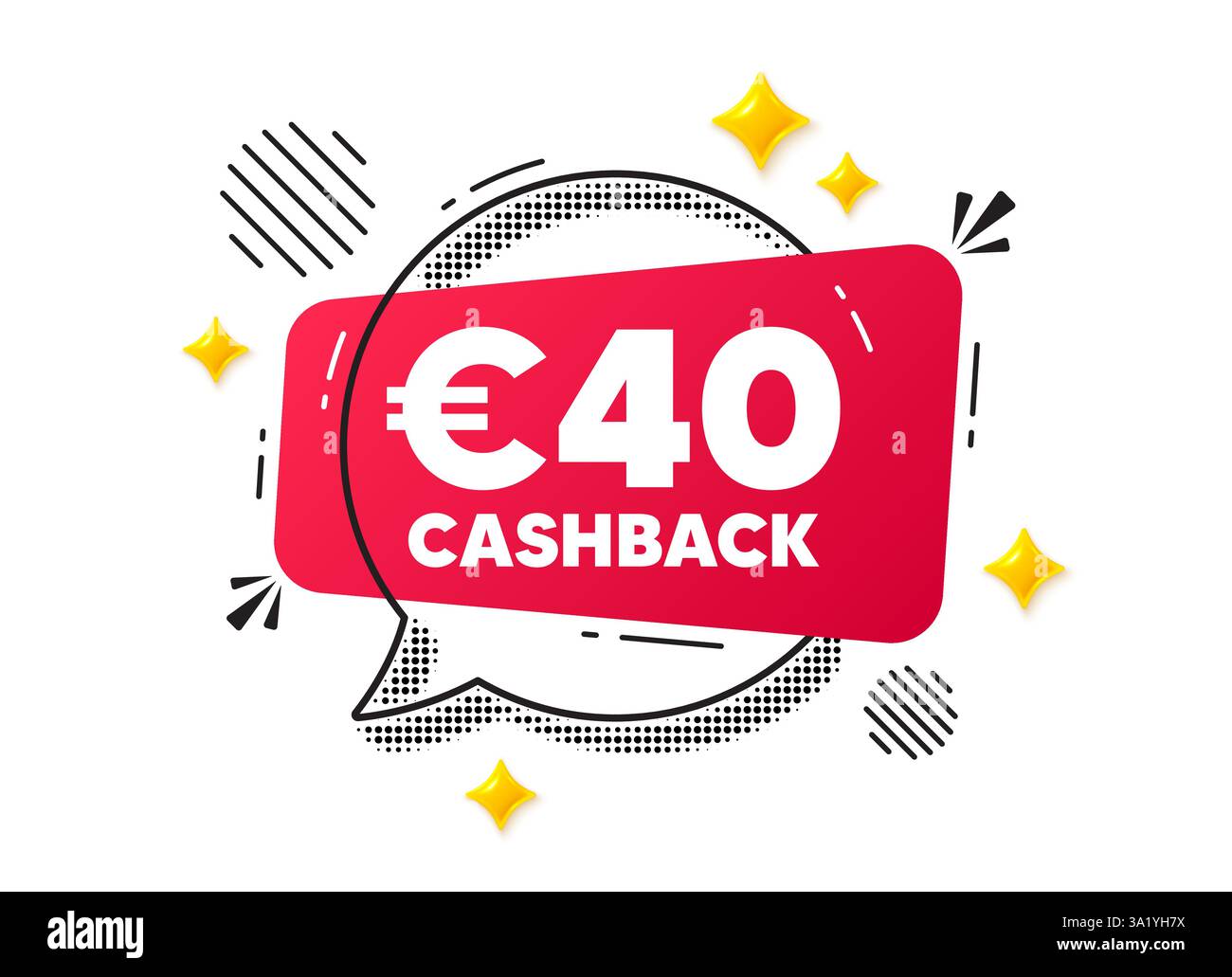 40 EUR Cashback. Geld-zurück-Angebotsschild. Chat-Sprechblase. Vektor Stock Vektor