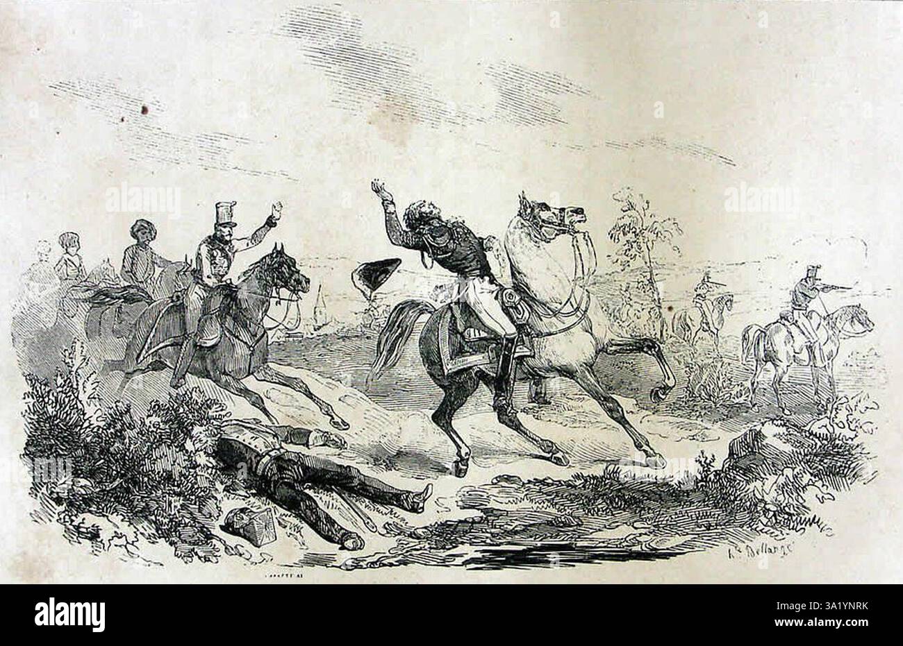 Eine Illustration des Todesmarschalls Jean Baptiste Bessières. Bessières war ein bekannter Kavallerie-Kommandeur und ein enger Freund Napoleons. Napoleon förderte seine Kommandeure nur aufgrund ihrer Verdienste, sondern aufgrund ihres Ranges und ihrer Fähigkeit, eine provision zu bezahlen. Dies gab Napoleon seine gewaltige Armee, die Euope fast 20 Jahre lang dominierte. Bessières Er war das älteste von acht Kindern von Mathurin Bessières, einem Barbier, der der örtlichen Bourgeoisie angehörte. Er wurde in der Schlacht bei Lützen am 1. Mai 1813 getötet. Stockfoto