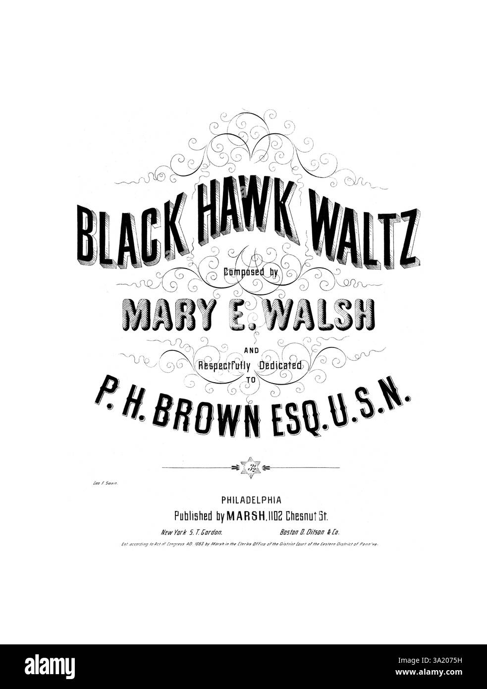 Black Hawk Waltz, 1863 Noten Stockfoto