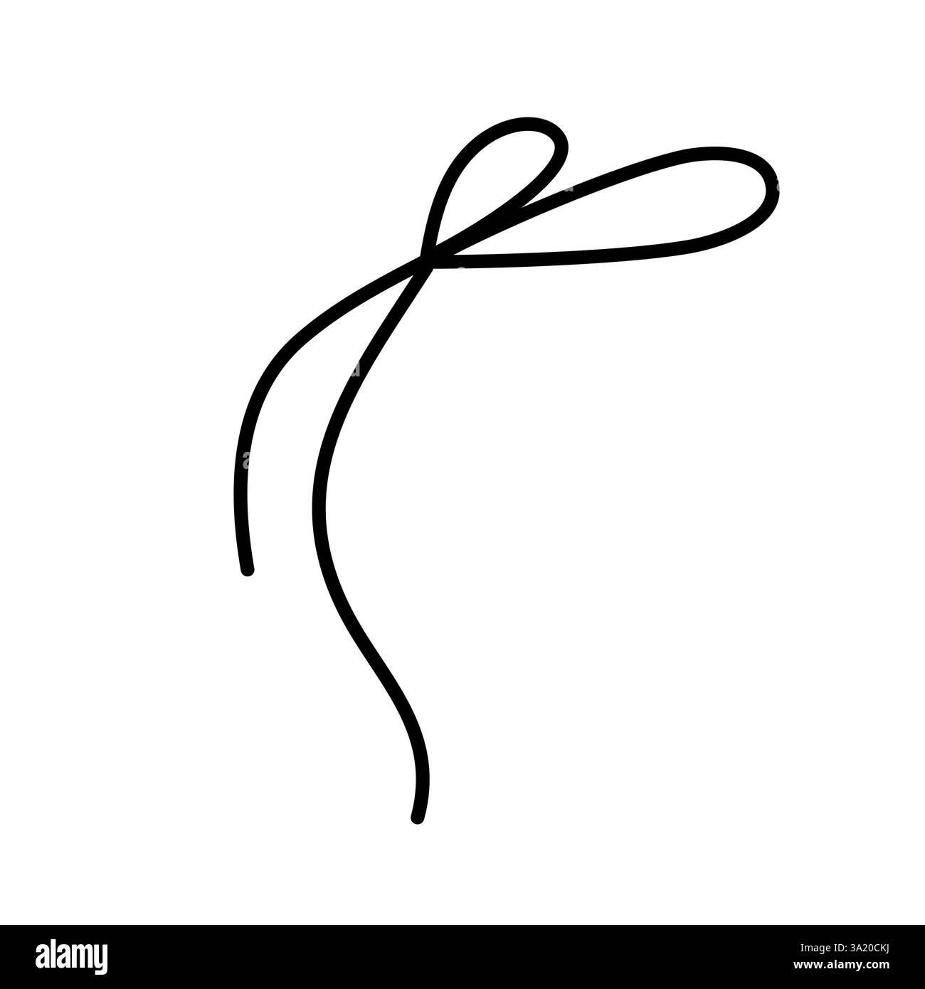 Symbol mit handgezeichneter, gebundener Schleife. Winkendes Band im Doodle-Stil. Dekorationselement der Modellstruktur. Isoliert auf weiß. Vektor Stock Vektor