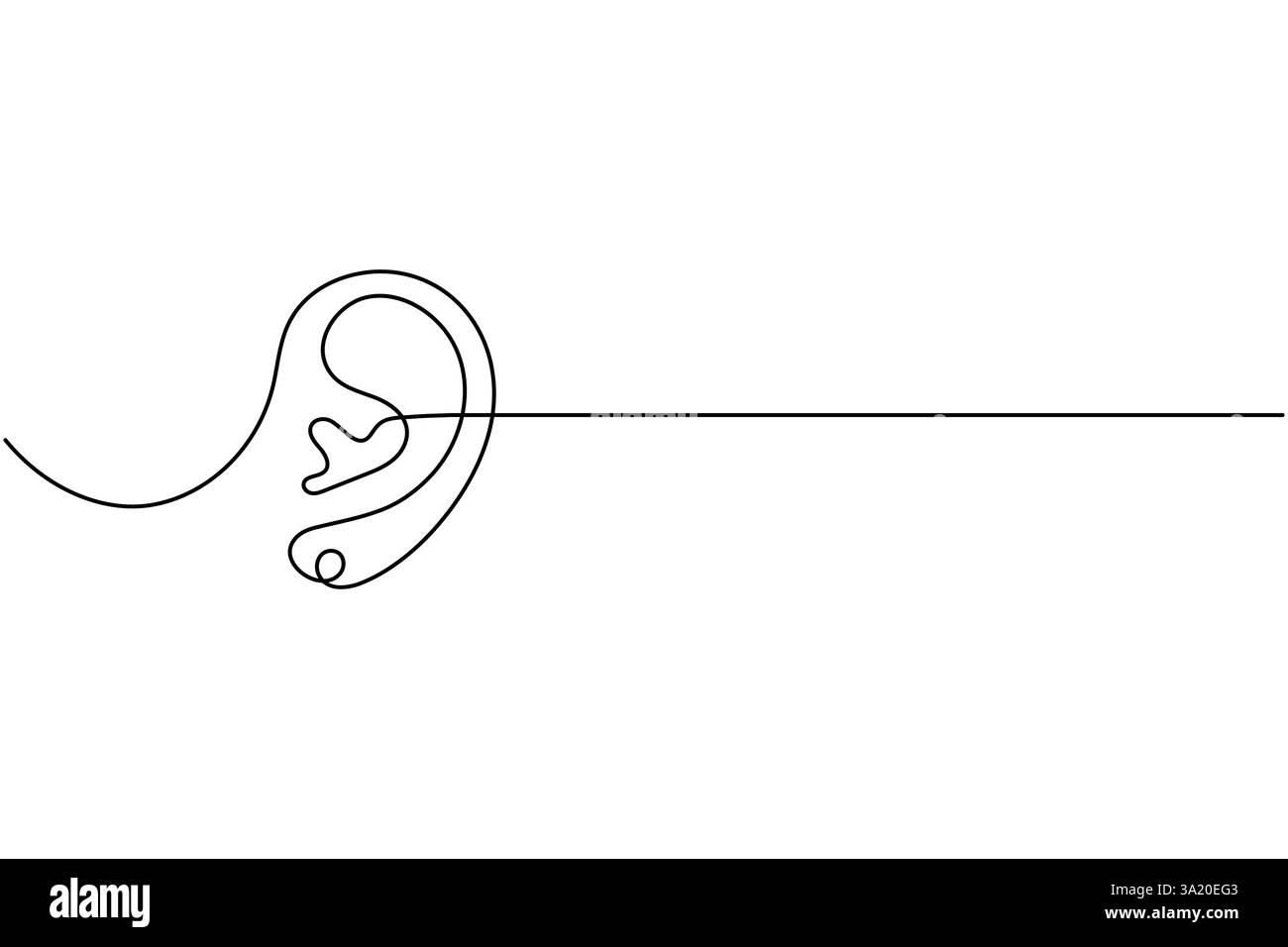 Das menschliche Ohr zeichnet sich durch eine durchgehende, einzeilige Zeichnung und einen minimalistischen Stil aus, um das Symbol des Konturvektors zu isolieren Stock Vektor