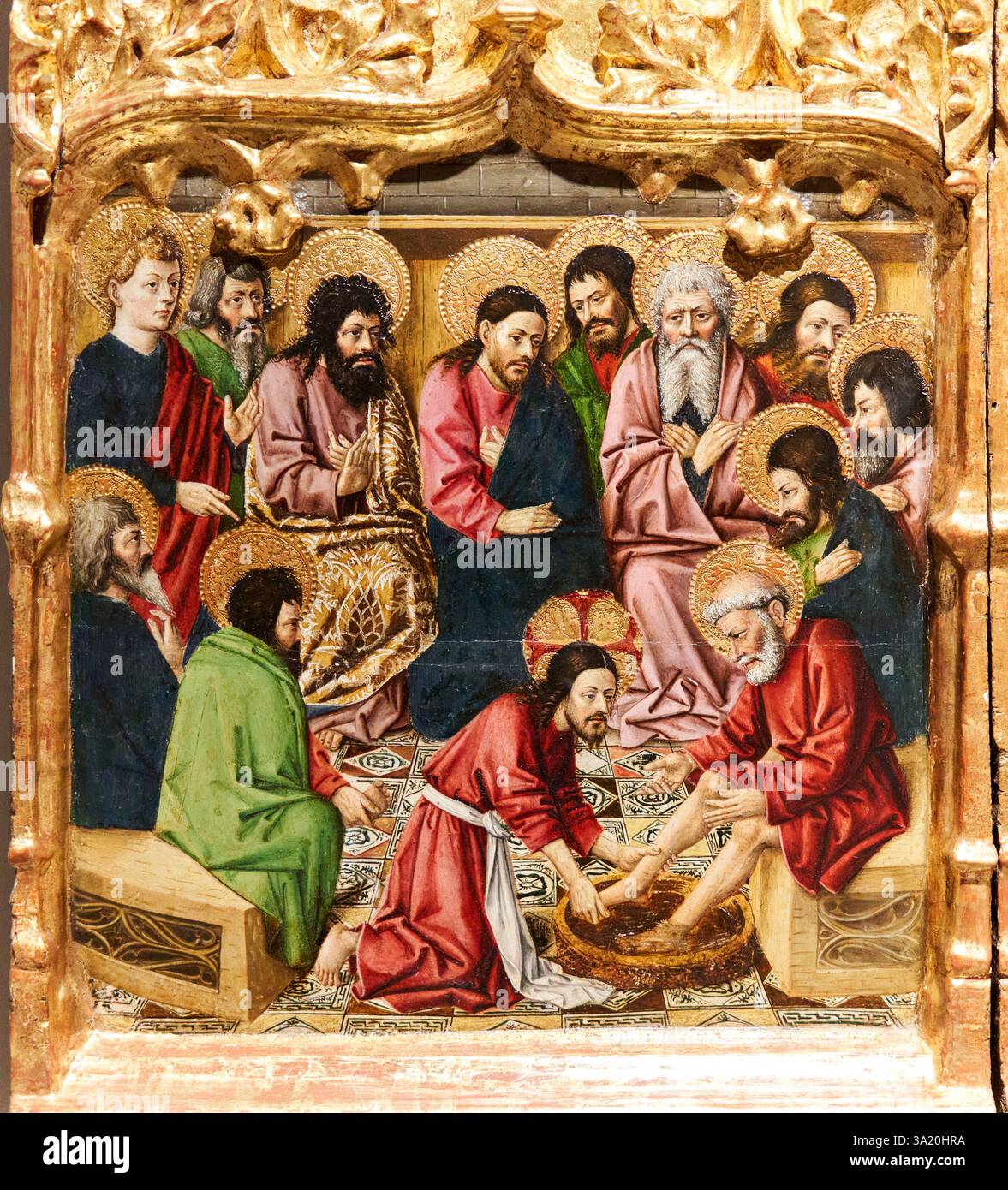 Predela con escenas de la Pasión de Cristo: Lavatorio de Pies, Öl an Bord, JOAN REIXACH (Dok. In Valencia zwischen 1431 und 1486), Museo de Bellas Ar Stockfoto