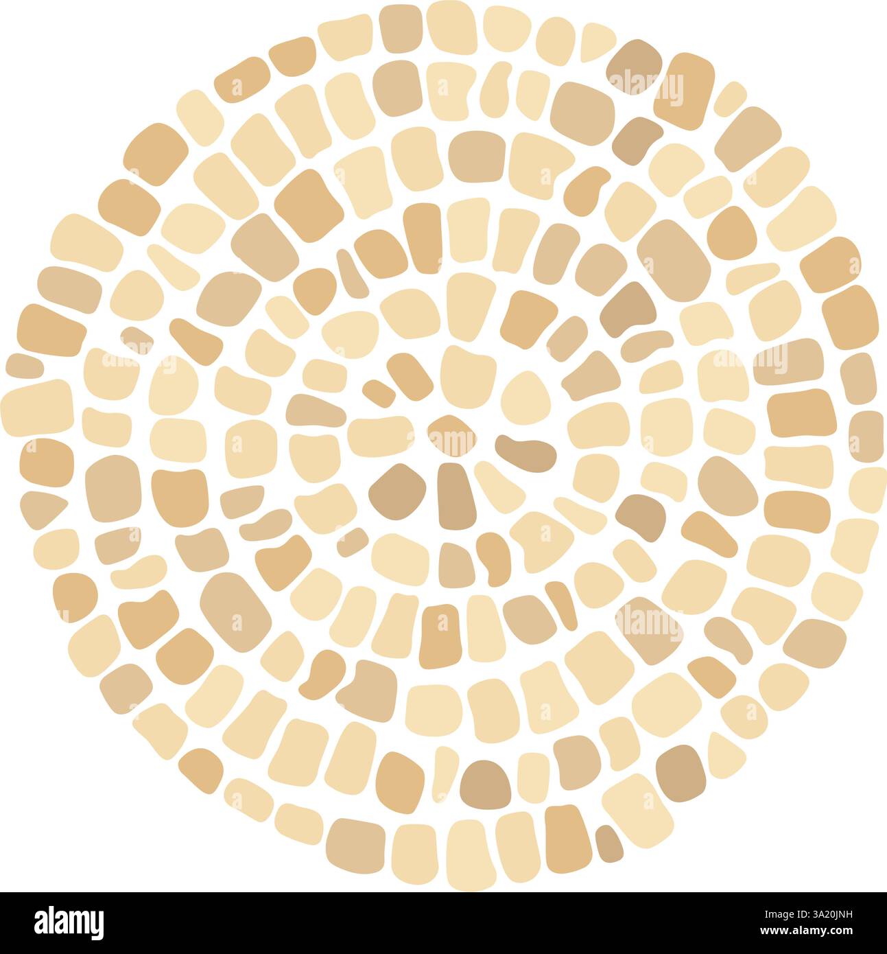 Kreisförmiges Mosaikmuster aus antikem Stein. Dekorative griechische, antike Steindekoration. Runde Bodenfliese mit Pflasterboden. Abstrakte Ziegelmosaikstruktur Stock Vektor