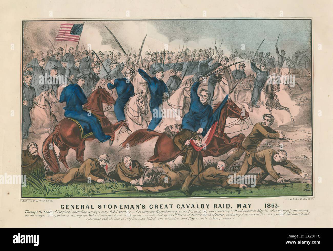 Amerikanische Bürgerkrieg Kampagne General Stonemans Große Kavallerie Raid Mai 1863 - Vintage Illustration 19. Jahrhundert Stockfoto