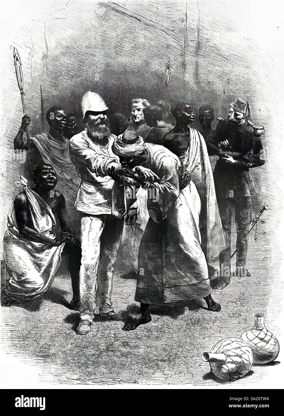 Samuel White Baker (1821–1893) englischer Entdecker und Anti-Sklaverei-Aktivist, der mit König Rionga während seiner Expedition von Khedive von Ägypten Blutpakt schloss, um die Sklaverei zu unterdrücken 1872 Stockfoto