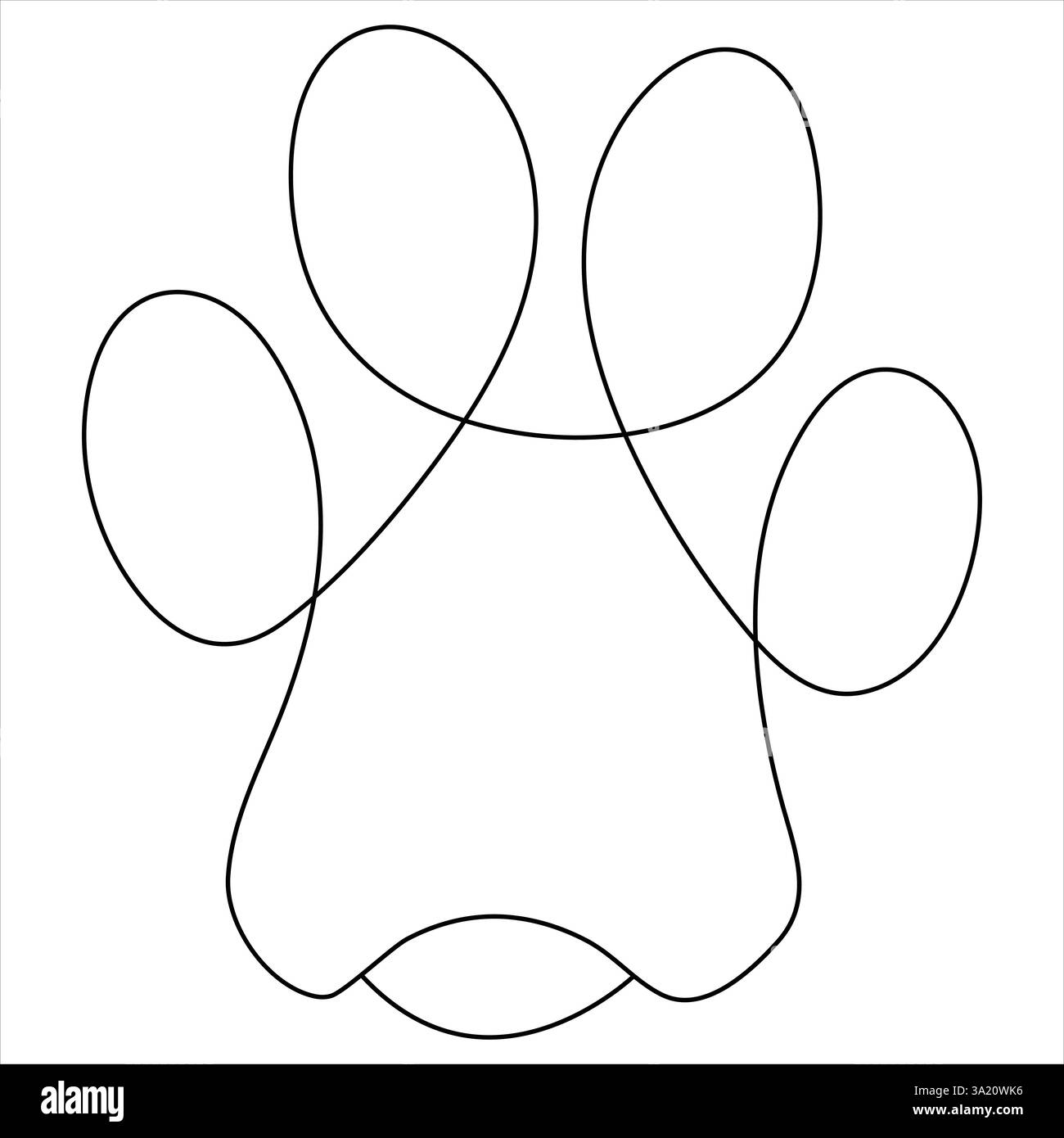 Durchgehende Einzelzeilen-Kunstzeichnung Tierpfoten-Symbol Umrissvektor Hund oder Katze Fußabdruck Illustration Stock Vektor