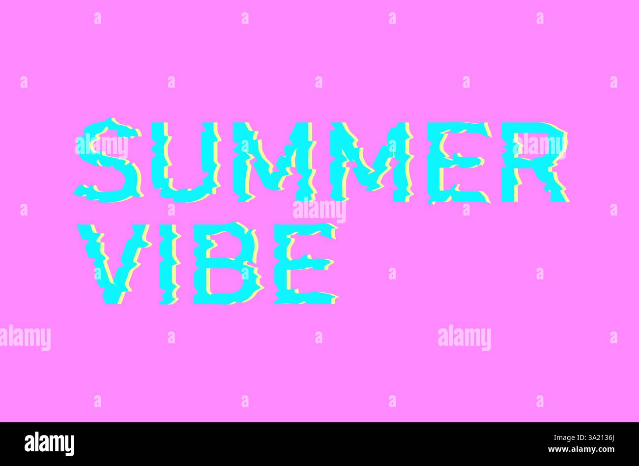 Farbenfroher verzerrter Text, SOMMER-VIBE auf hellrosa Hintergrund. Abstrakte Typografie-Vektordesign mit Glitcheffekt. Stock Vektor
