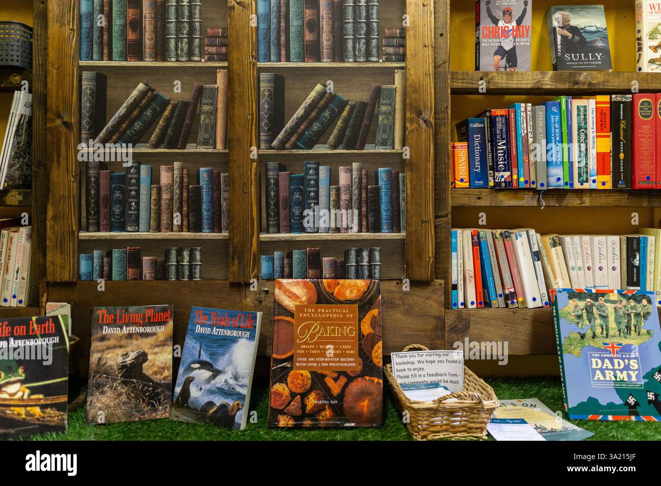 Gebrauchte Bücher zum Verkauf, um Geld für wohltätige Zwecke zu sammeln, Delapre Abbey, Northampton, Großbritannien Stockfoto