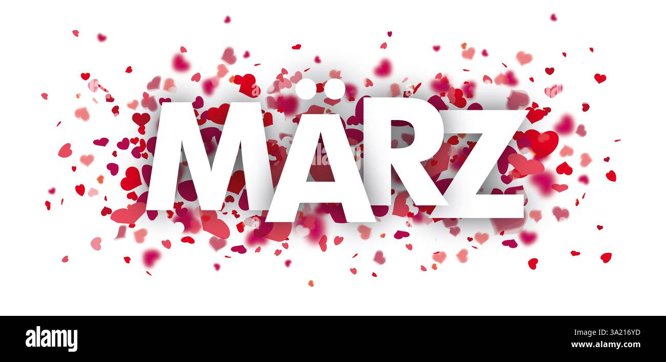 Pink Hearts Header Maerz Deutscher Text Maerz übersetzen März. Stockfoto