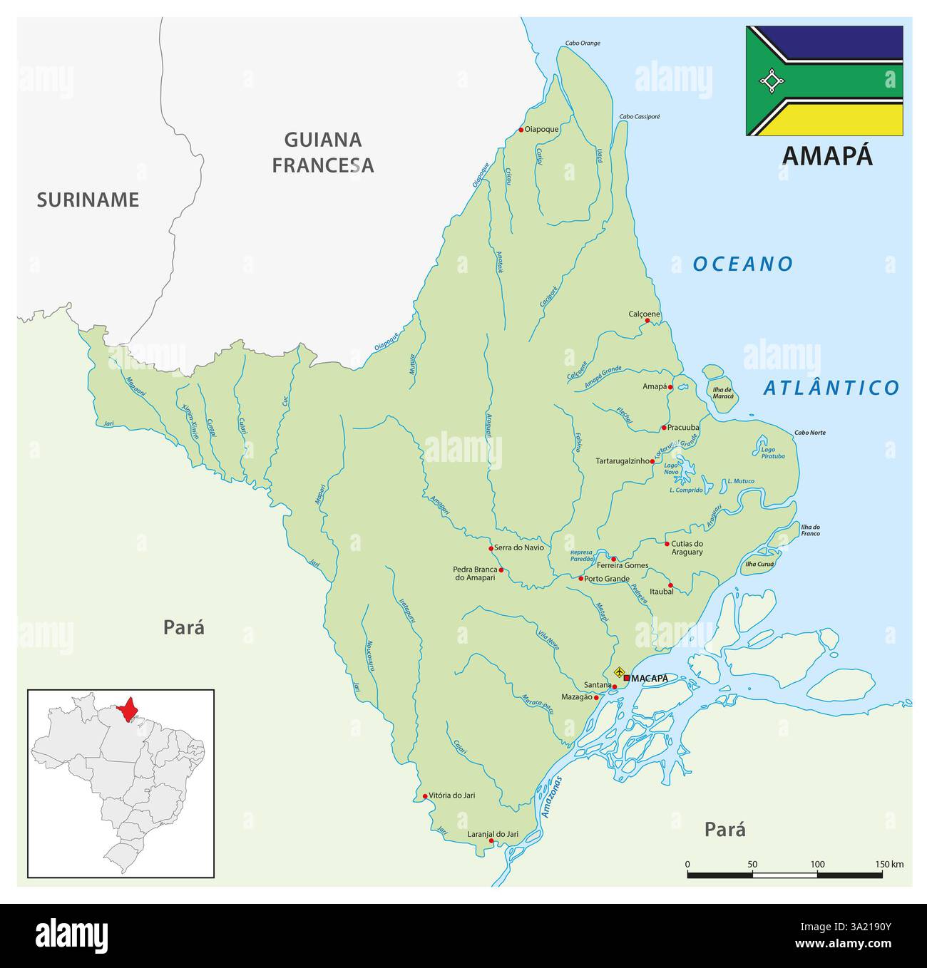 Karte des brasilianischen Bundesstaates Amapa Stockfoto