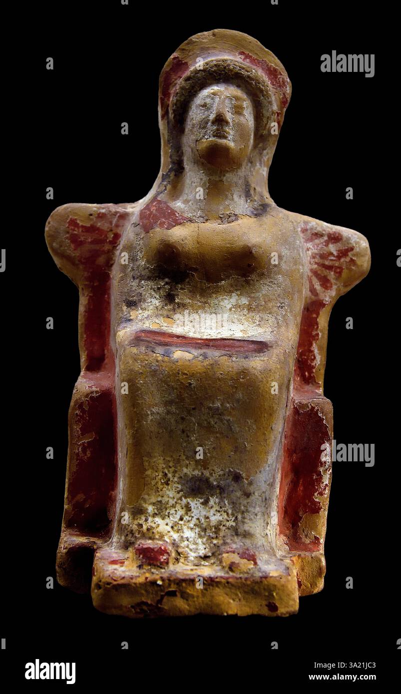 Statuette einer sitzenden Göttin, Anfang des 5. Jahrhunderts B. C, 17,4 cm Griechisch, Griechenland, 17,4 cm, das antike Mittelmeer Stockfoto