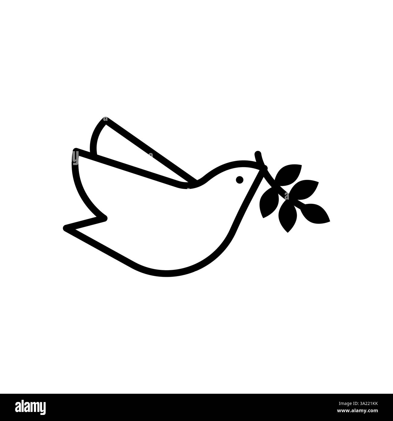 Taubenfriedenssymbol. Olive Branntwein. Einfache schwarze Kontur. Symbol für Vektor-Hoffnung. Stock Vektor