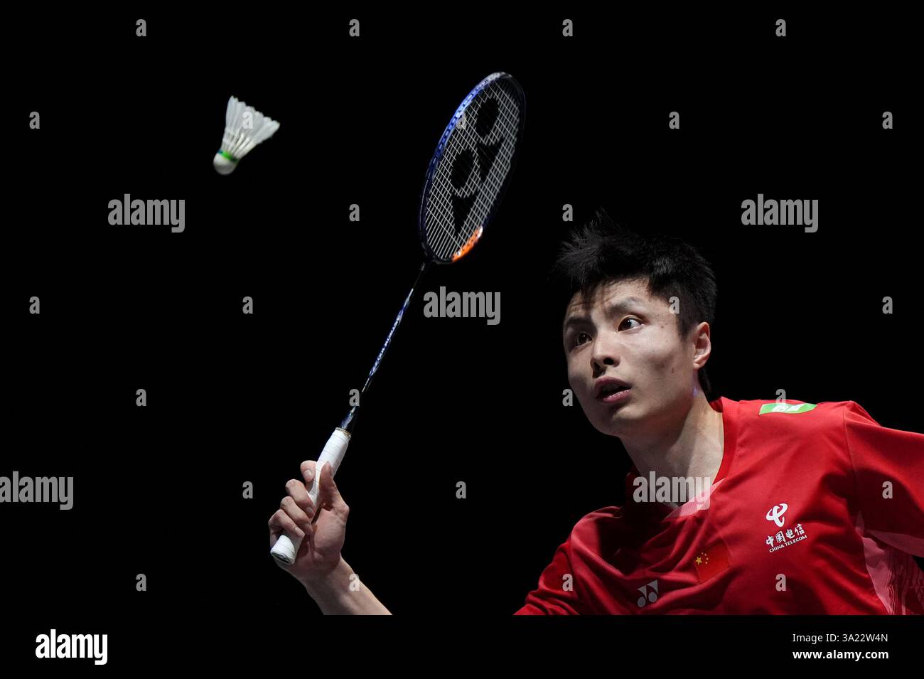 Der Chinesin Yu Qi Shi während seines Einzel-Spiels gegen den indonesischen Chico Aura DWI Wardoyo (nicht abgebildet) am ersten Tag der YONEX All England Open Badminton Championships in der Utilita Arena Birmingham. Bilddatum: Dienstag, 11. März 2025. Stockfoto