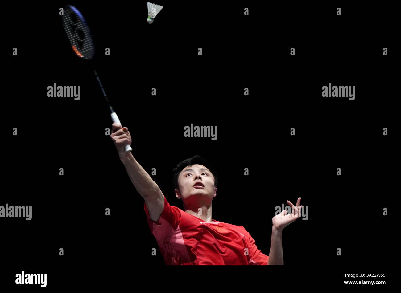 Der Chinesin Yu Qi Shi während seines Einzel-Spiels gegen den indonesischen Chico Aura DWI Wardoyo (nicht abgebildet) am ersten Tag der YONEX All England Open Badminton Championships in der Utilita Arena Birmingham. Bilddatum: Dienstag, 11. März 2025. Stockfoto