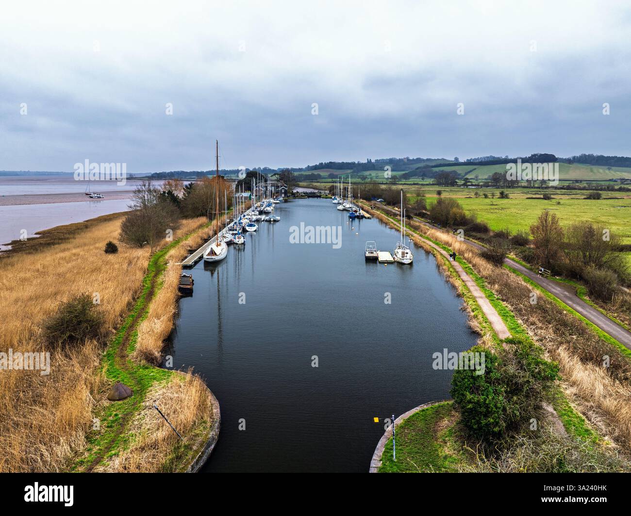 Turf Lock und Exeter Canal von einer Drohne, Exminster, Exeter, Devon, England Stockfoto