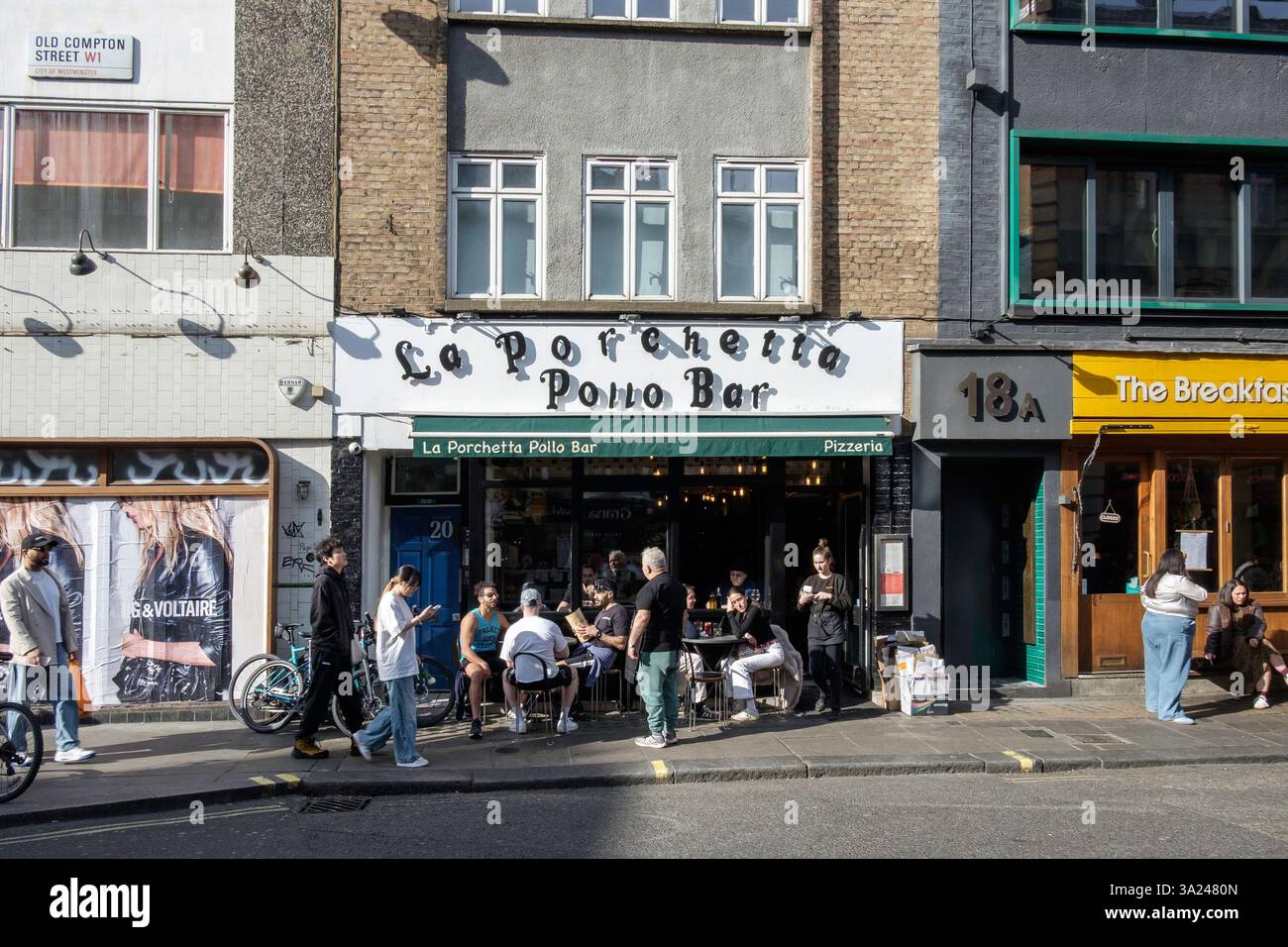 La Porchetta Pollo Bar, Old Compton Street, Soho, London, Großbritannien Stockfoto
