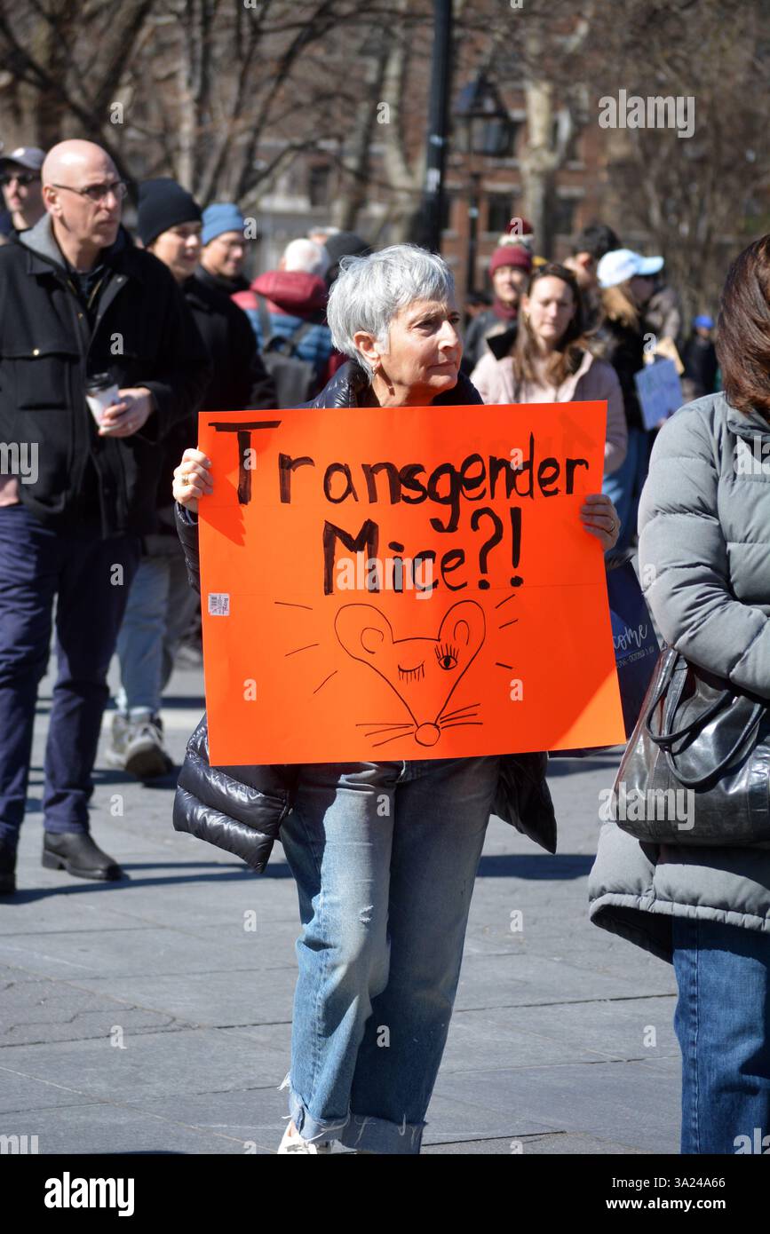 Stellen Sie sich für eine Wissenschaftsdemonstration im Washington Square Park, New York City, ein. Stockfoto