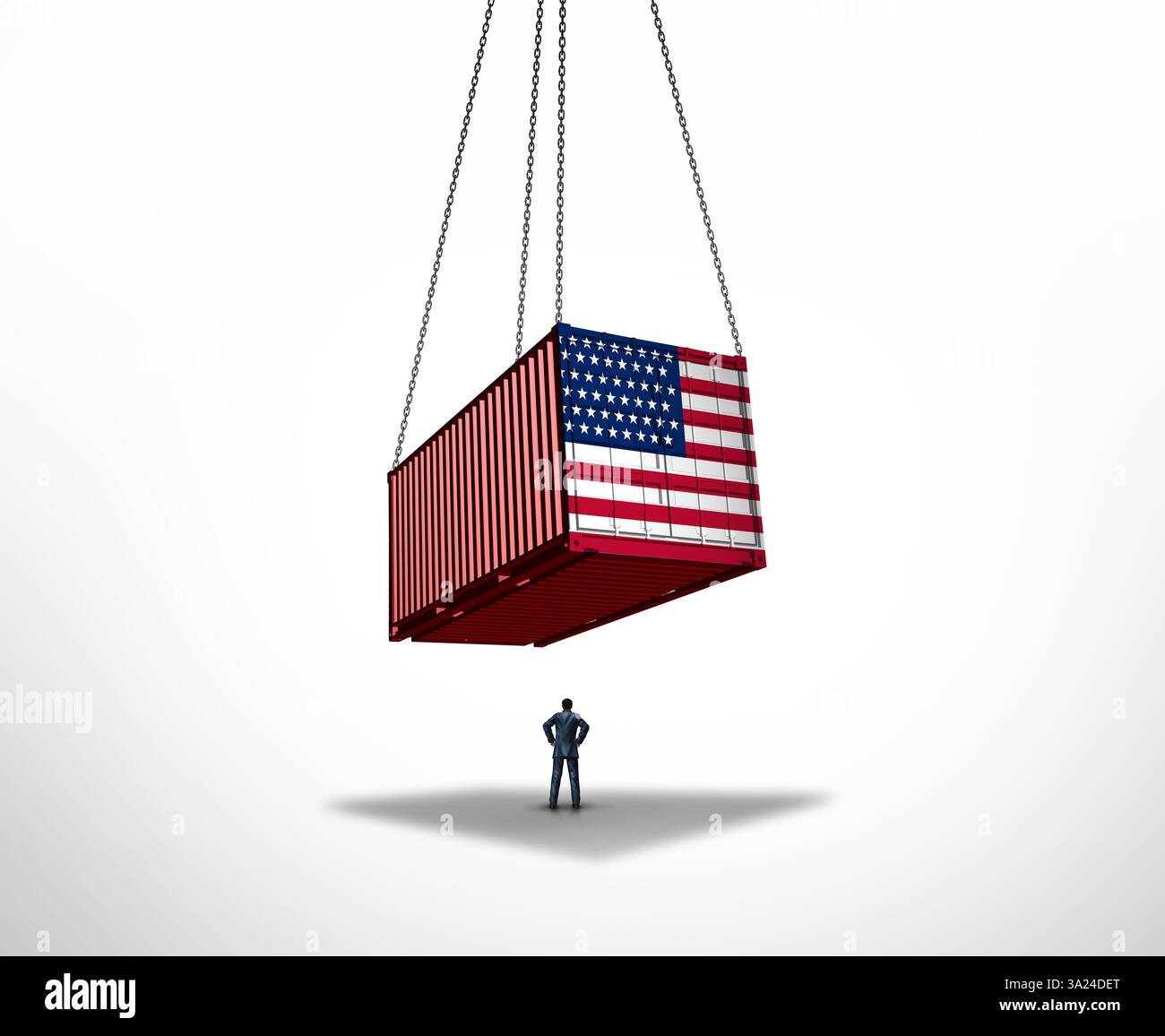 US-Handel Angst vor Rezession als globales Wirtschaftsdruck und amerikanisches Geschäftshandelsrisiko oder US-Zölle als Frachtfrachtkonflikt Stockfoto